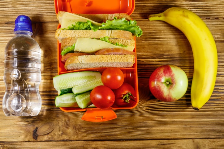 healthy foods and water