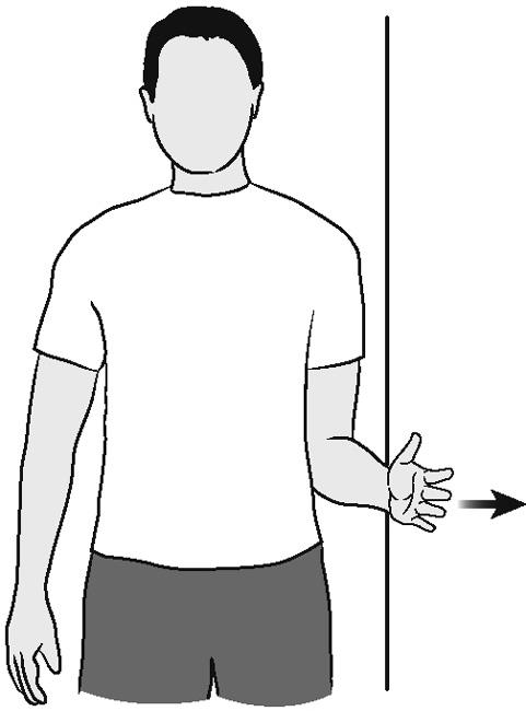 Ilustración de la rotación externa del hombro (isométrica)