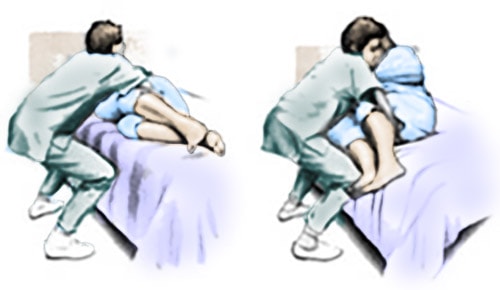 Helping patient into sitting position