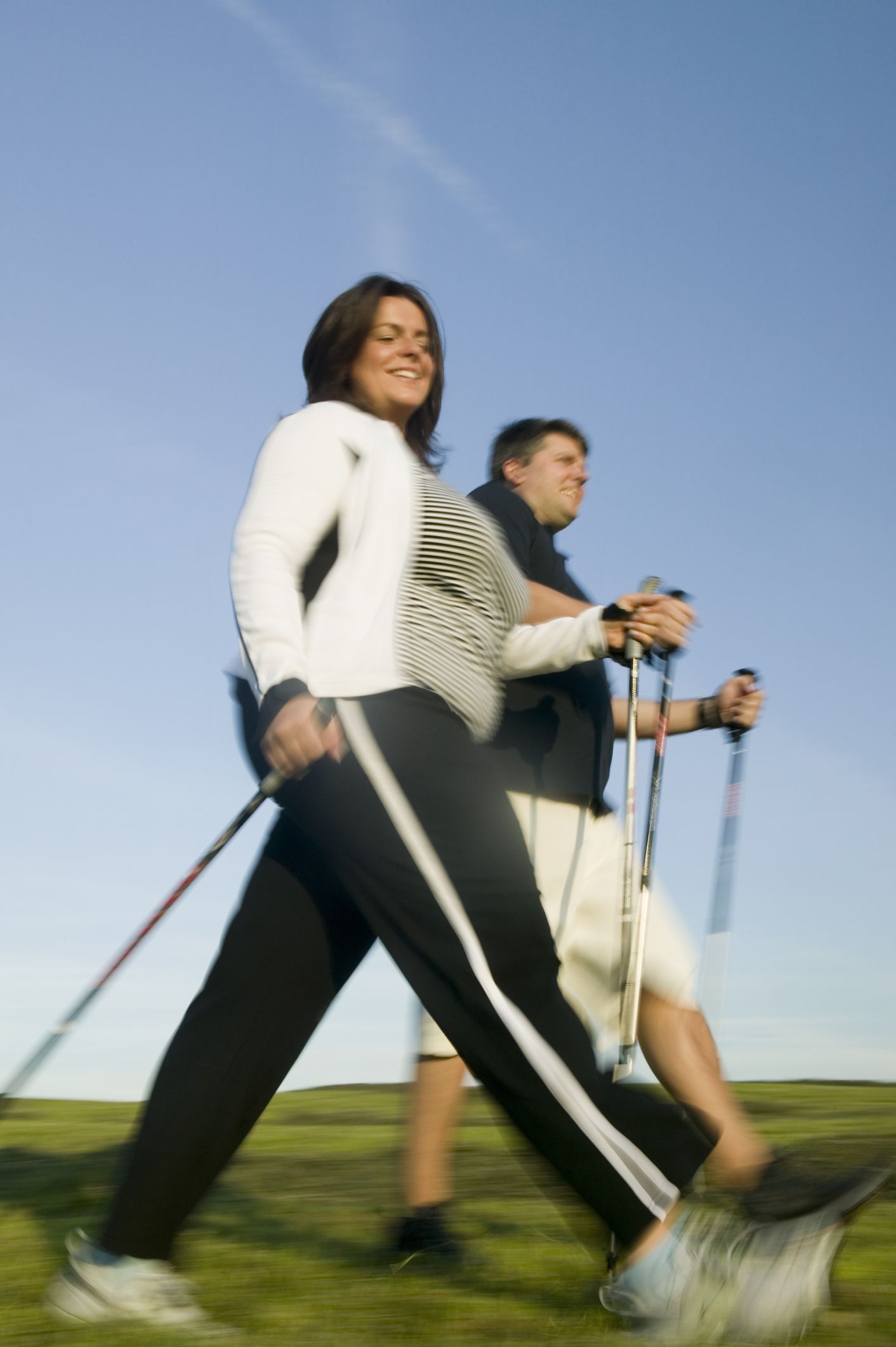 Healthy couple exercise walking